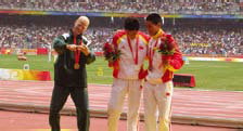 Hilton achieving his gold medal hat trick in Beijing